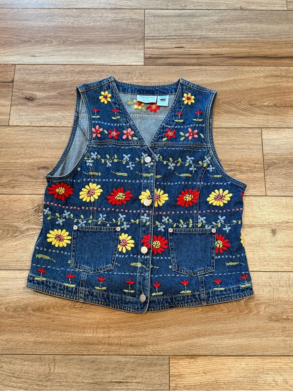 Vintage Susan Bristol Casuals Floral Denim Vest Size Medium